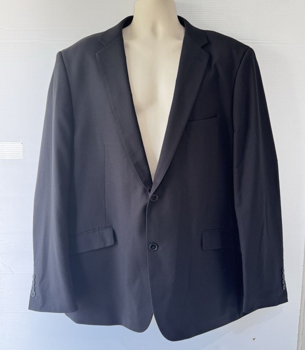 Lineage Mens 48R Black Solid Two Button Jacket Blazer Sport Coat Polyester